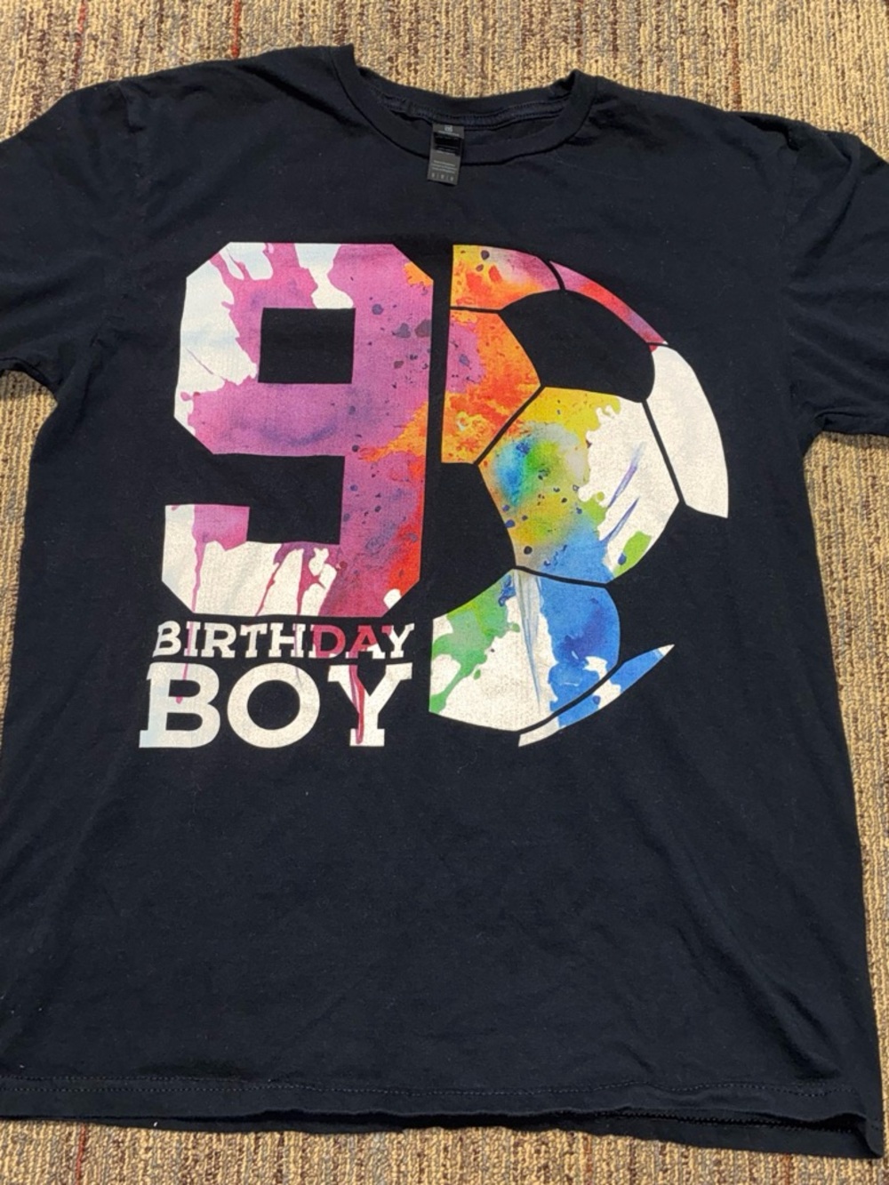Gildan Black Short-Sleeve '9' Birthday Boy Tee with Colorful Soccer Graphic